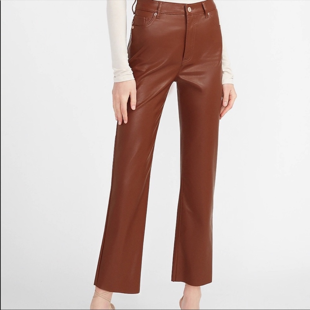 Express Brown Leather Straight Leg Pants